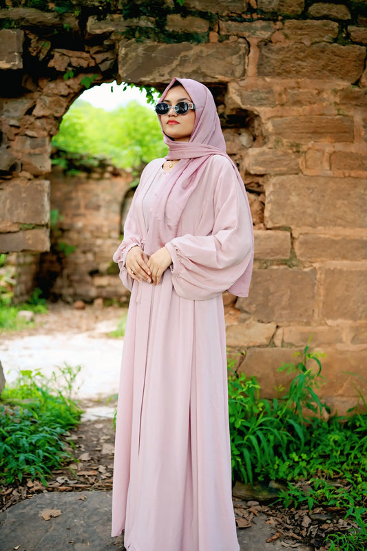 Elegant abaya and hijab outfit suitable for formal and casual occasions.