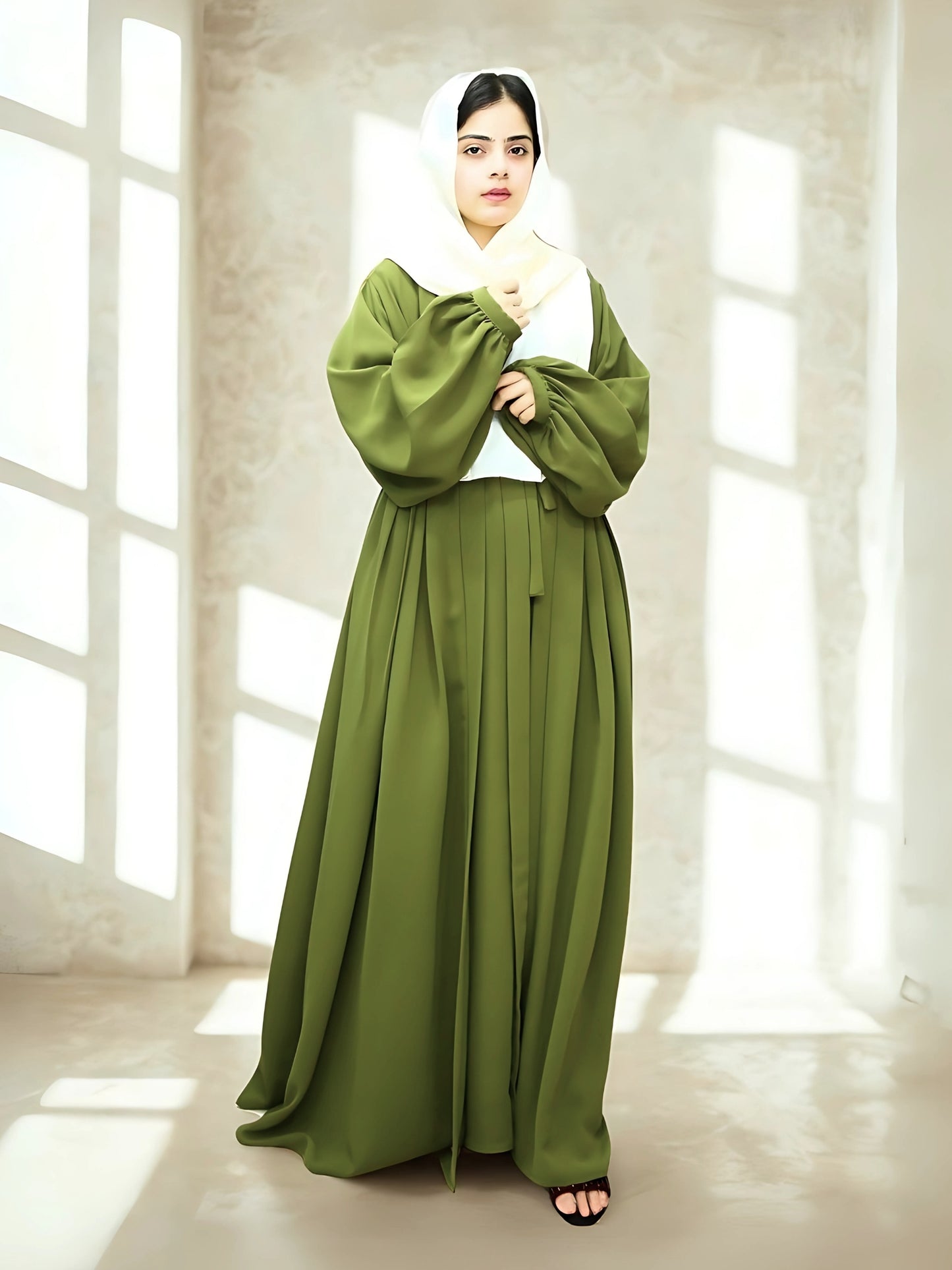 WARDA Abaya in premium Zoom fabric – elegant coat-style abaya with belt