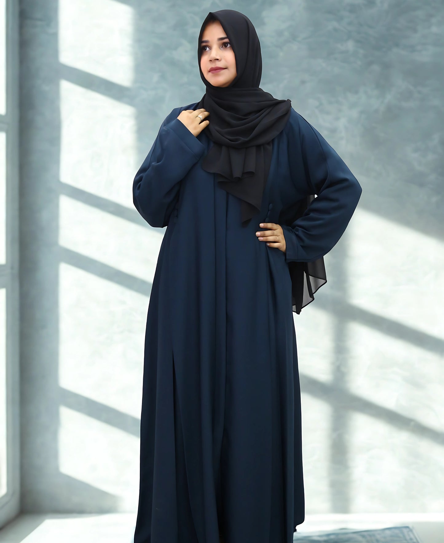 Designer SEEMA Abaya Pakistan – elegant abaya with six-button detailing
