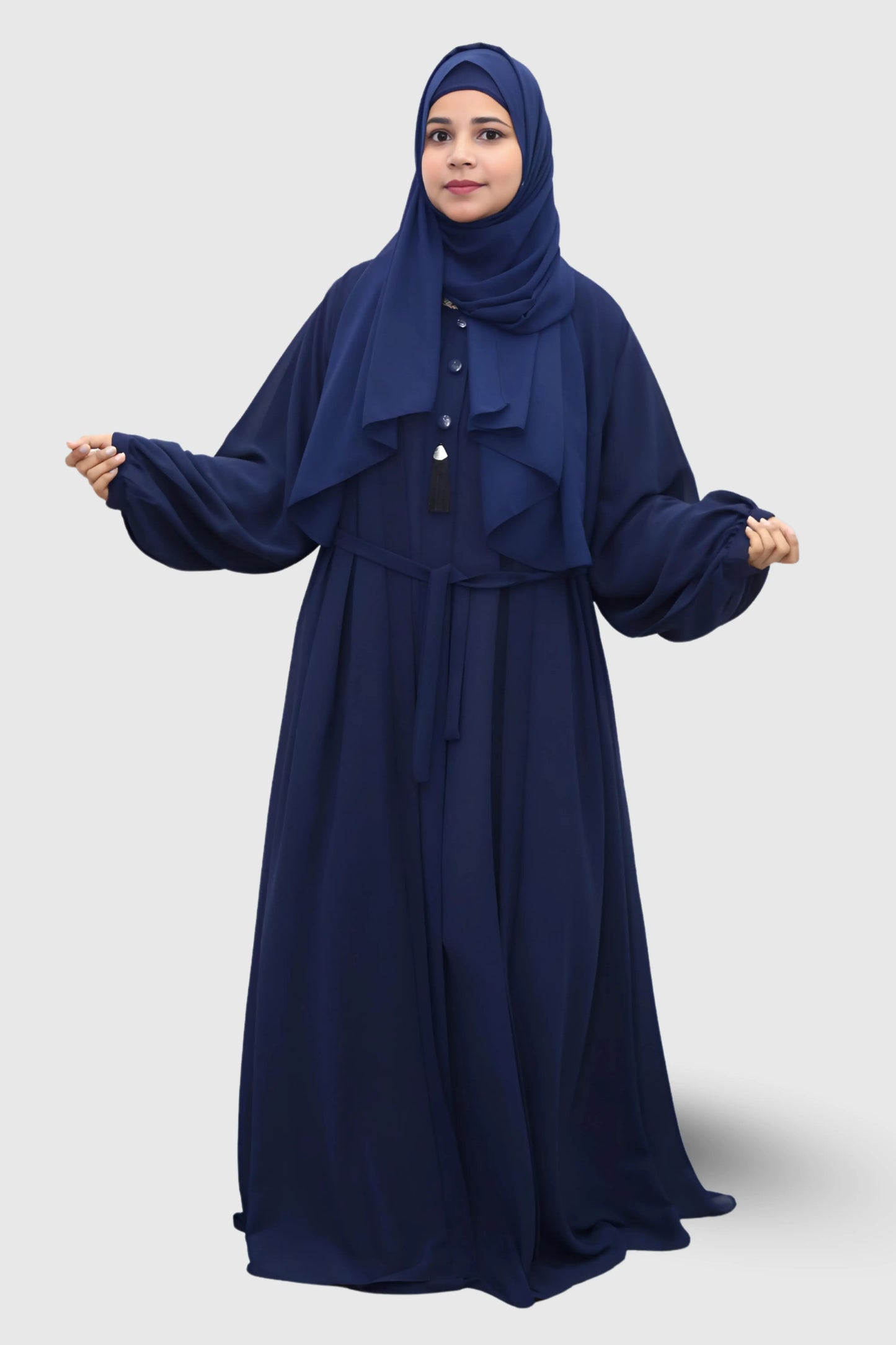 Beautiful modest clothing look featuring an abaya and hijab from Admire Hijab.