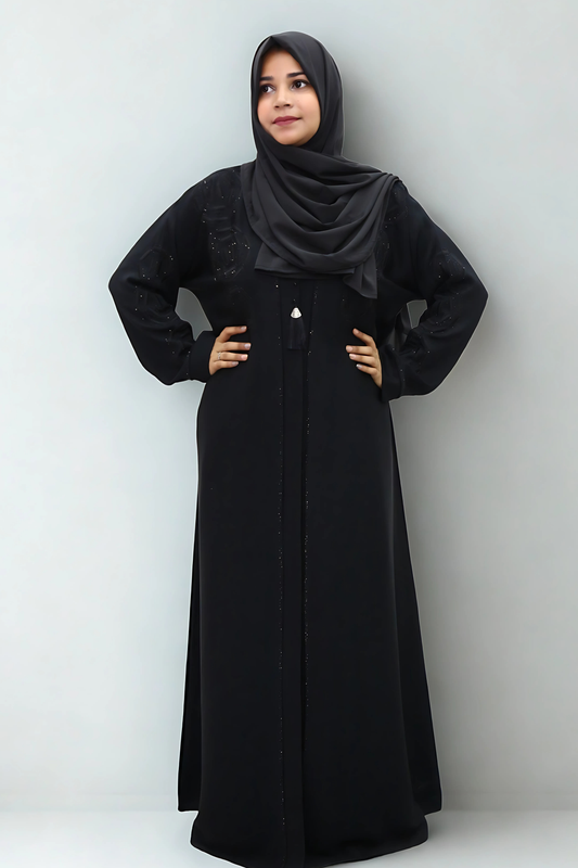 A girl wearing premium quality abaya with matching hijab