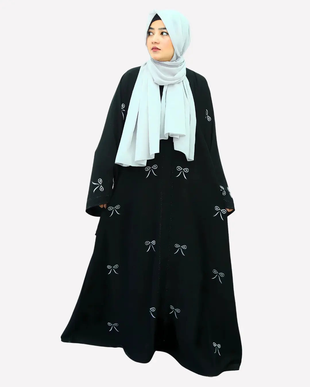 Girl is wearing premium quality abaya with matching hijab