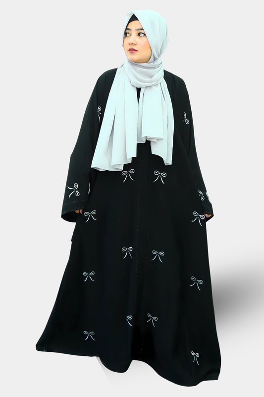 A girl wearing a premium quality abaya with hijab