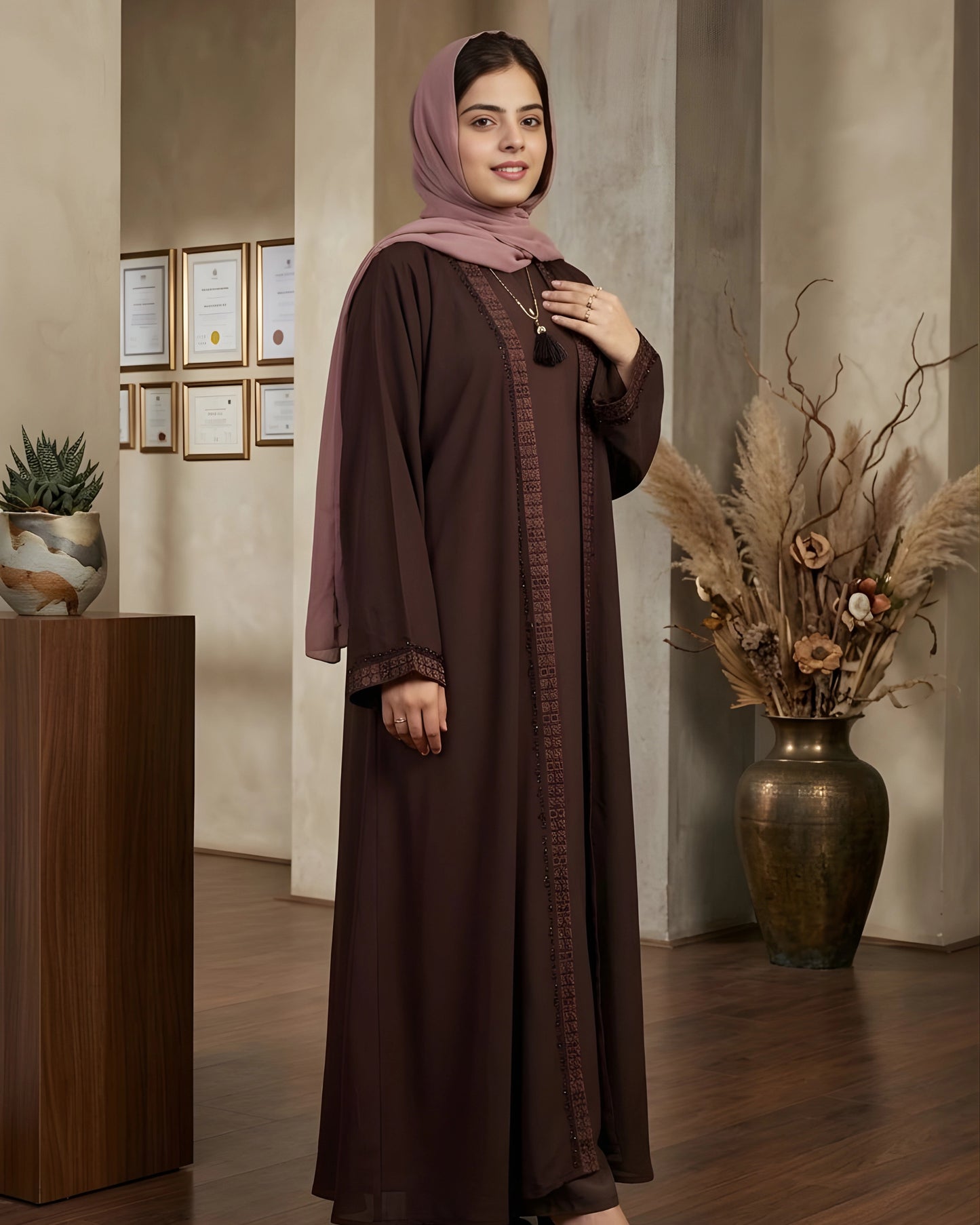 Rimsha Brown - Double Layer Georgette Abaya