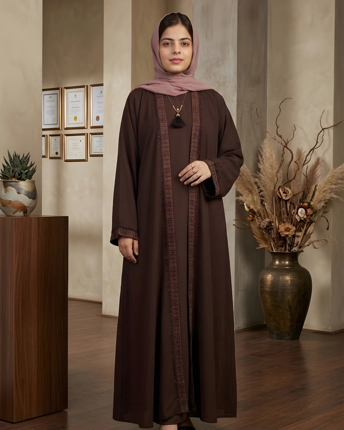 Rimsha Brown - Double Layer Georgette Abaya