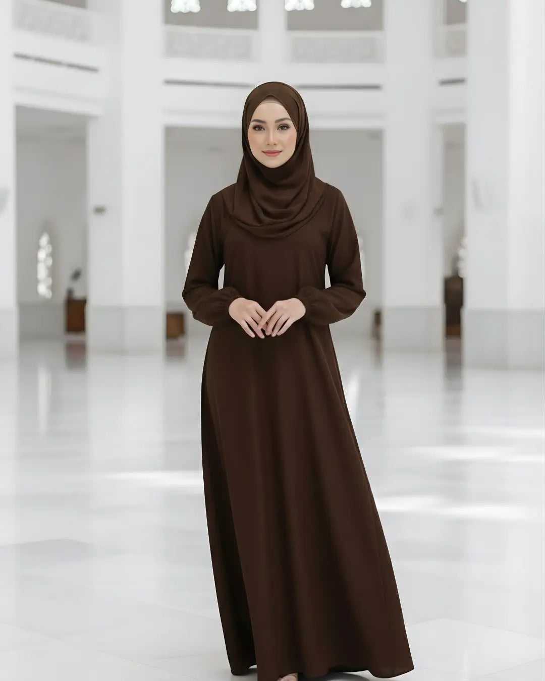 A girl wearing premium nida fabric abaya 